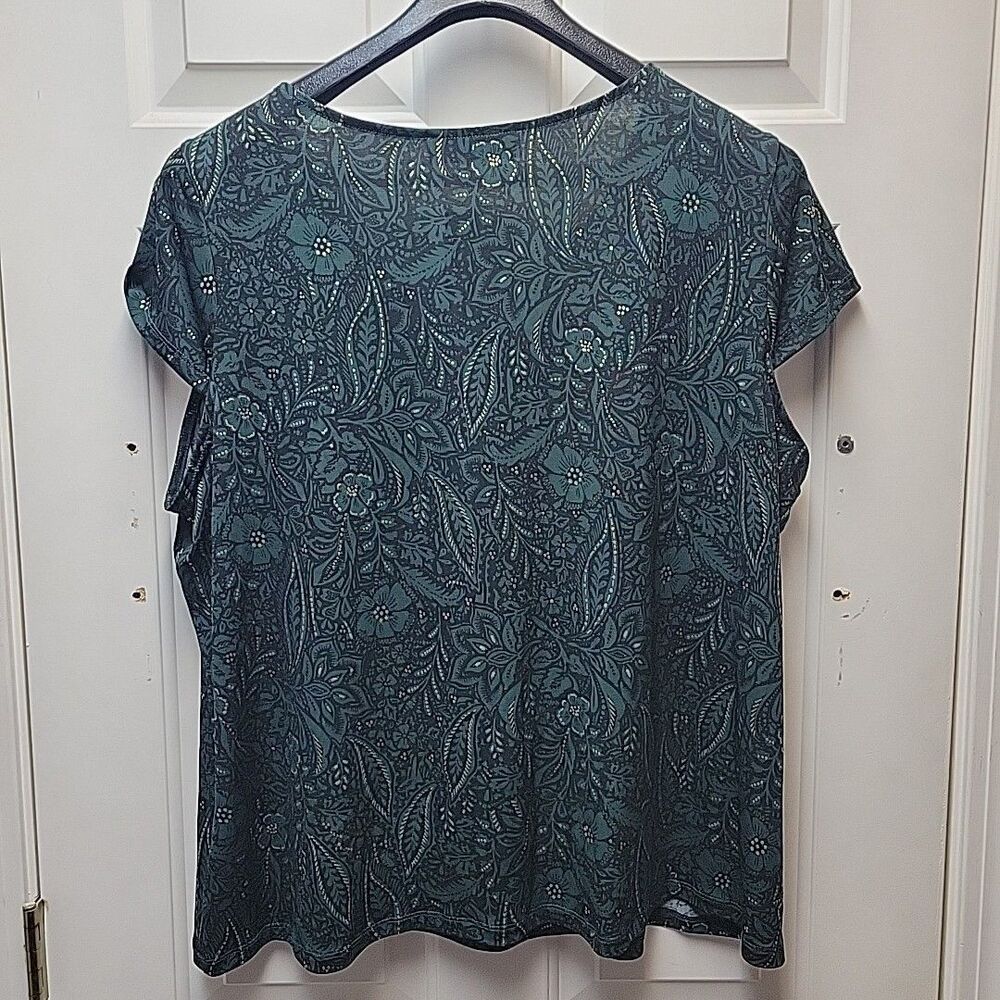 Kasper Women's Top Plus Size 2X Paisley Cowlneck Green Gold Workwear NEW w Tags - Picture 3 of 8